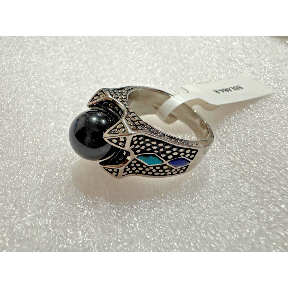 Stainless Steel Unisex Ring 7.5 Black Onyx Pearl Turquoise Statement Chunky